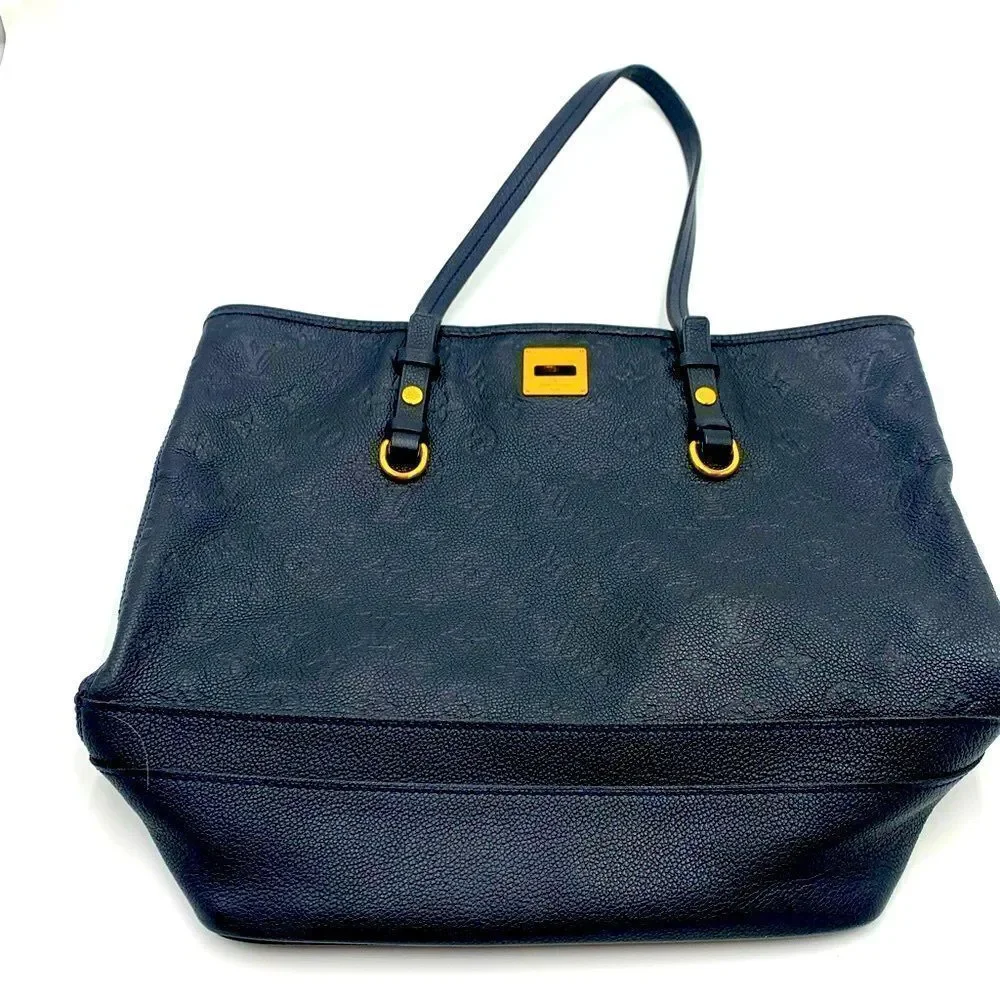 Auth Louis Vuitton Navy Blue Empriente Monogram Shopper Tote Bag